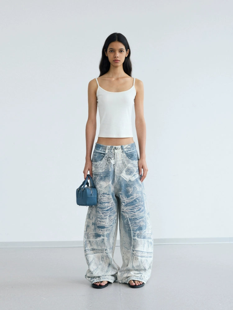 PEOPLESTYLE Vintage 3D Printed Jeans