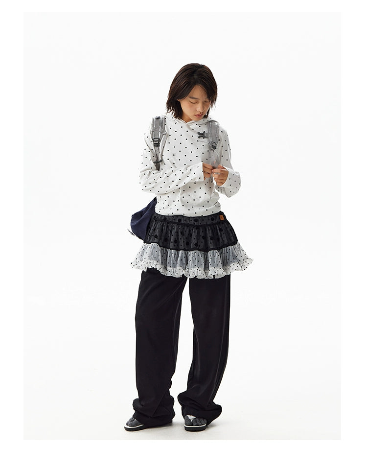 CryingCenter Casual Loose Side Pleated Waist Polka Dot Sweater