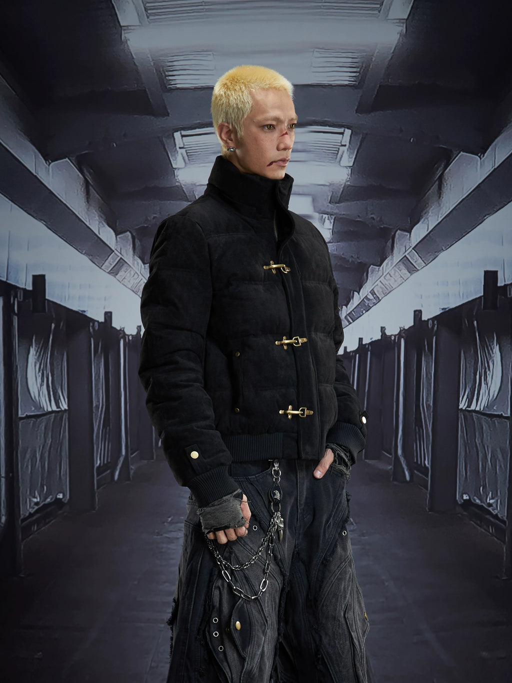 NOMANIAI Vintage Suede Hooded Removable Stand-Up Jacket