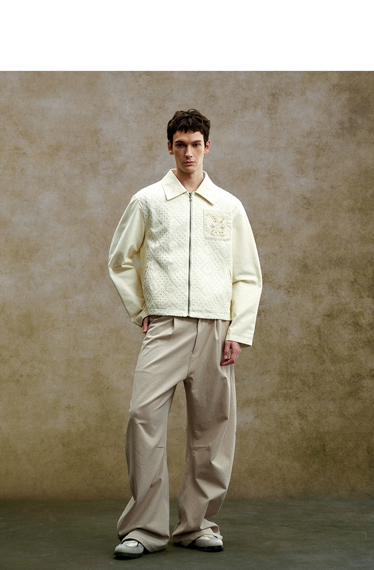 YADcrew Vintage Embroidered Zip Lace Lapel Jacket