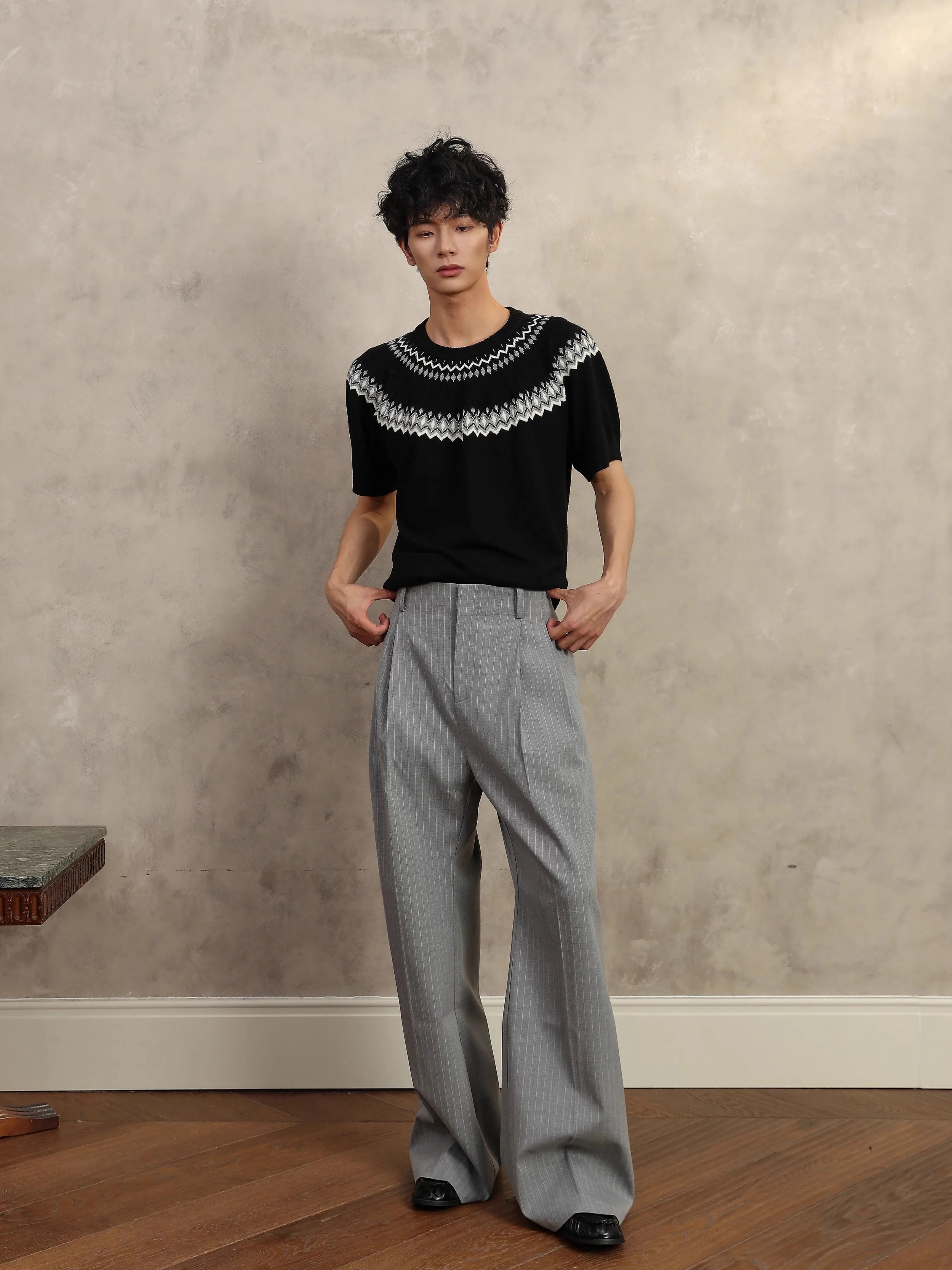 Stay The Night Double-pleated Striped Straight Pants