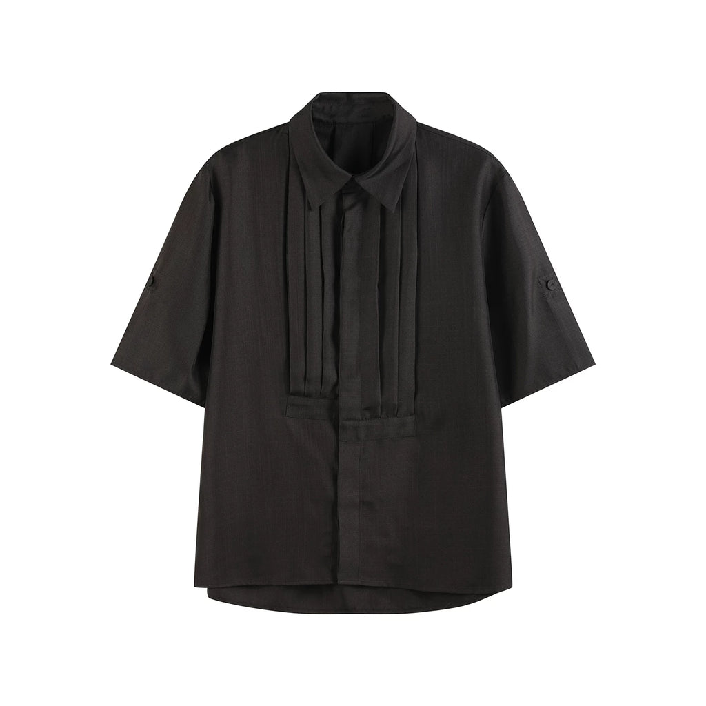 Slight Vogue Lapel Loose Large Pleated Short Sleeve Shirt