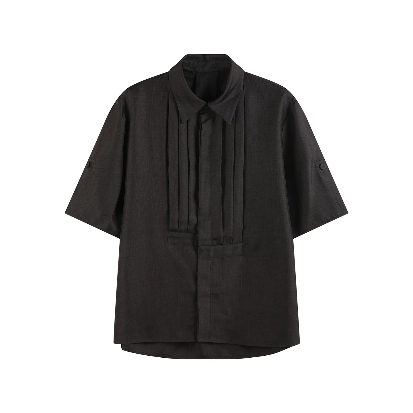 Slight Vogue Lapel Loose Large Pleated Short Sleeve Shirt