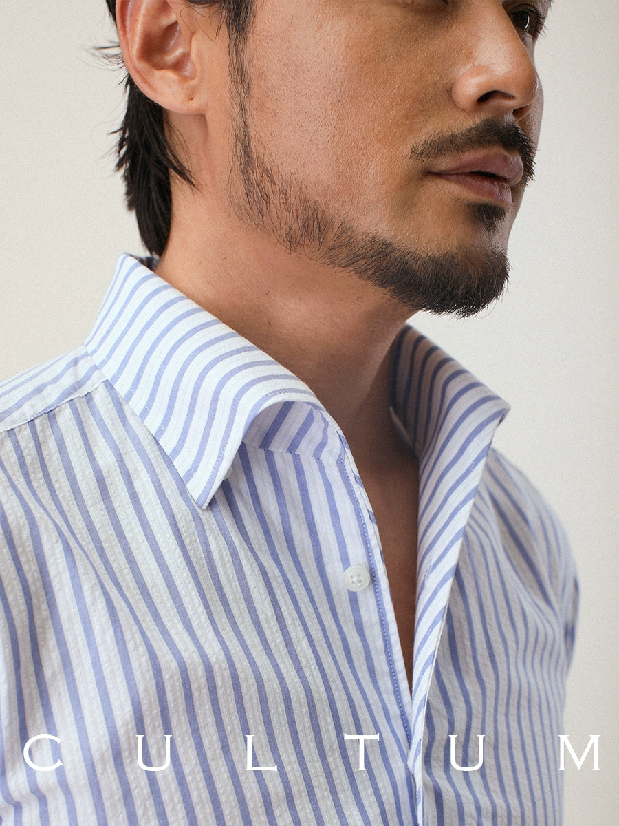CULTUM One-piece Collar Long-sleeved Striped Casual Shirt