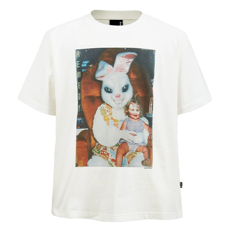 Remedy Tide Brand Rabbit Print Crew Neck Loose Short Tee