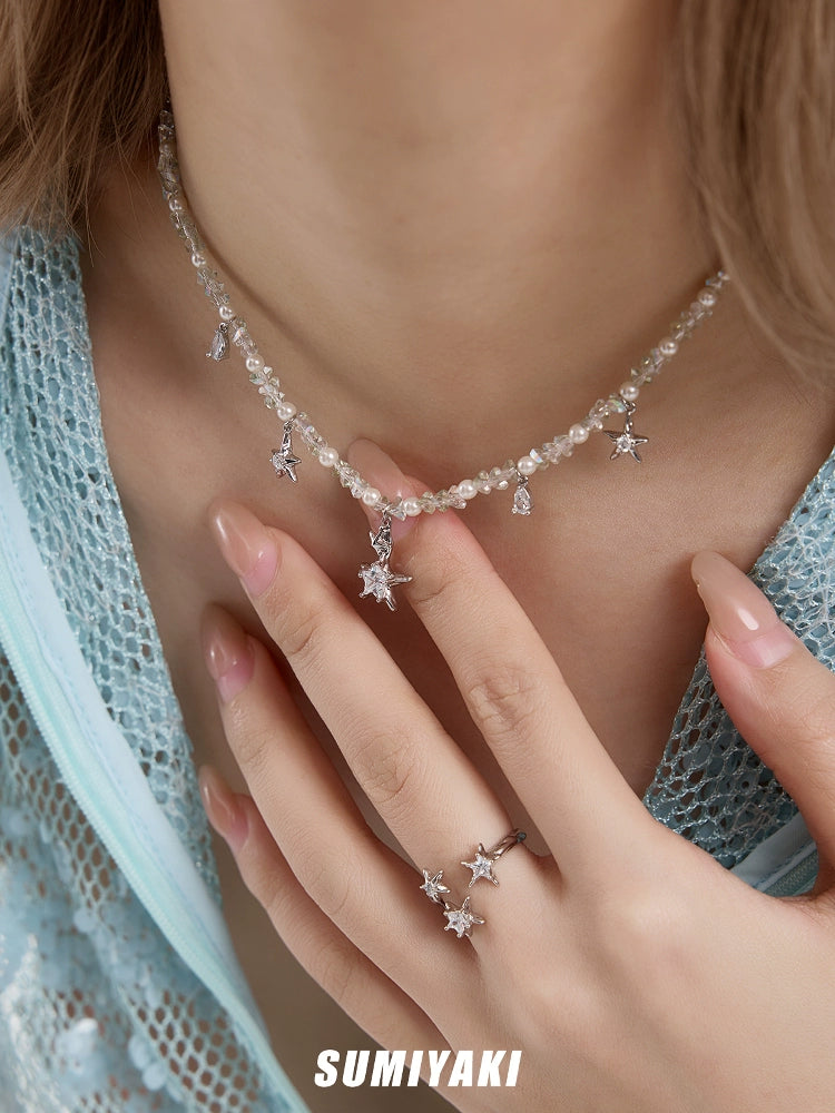 SUMIYAKI Beaded Fringed Star Double Necklace