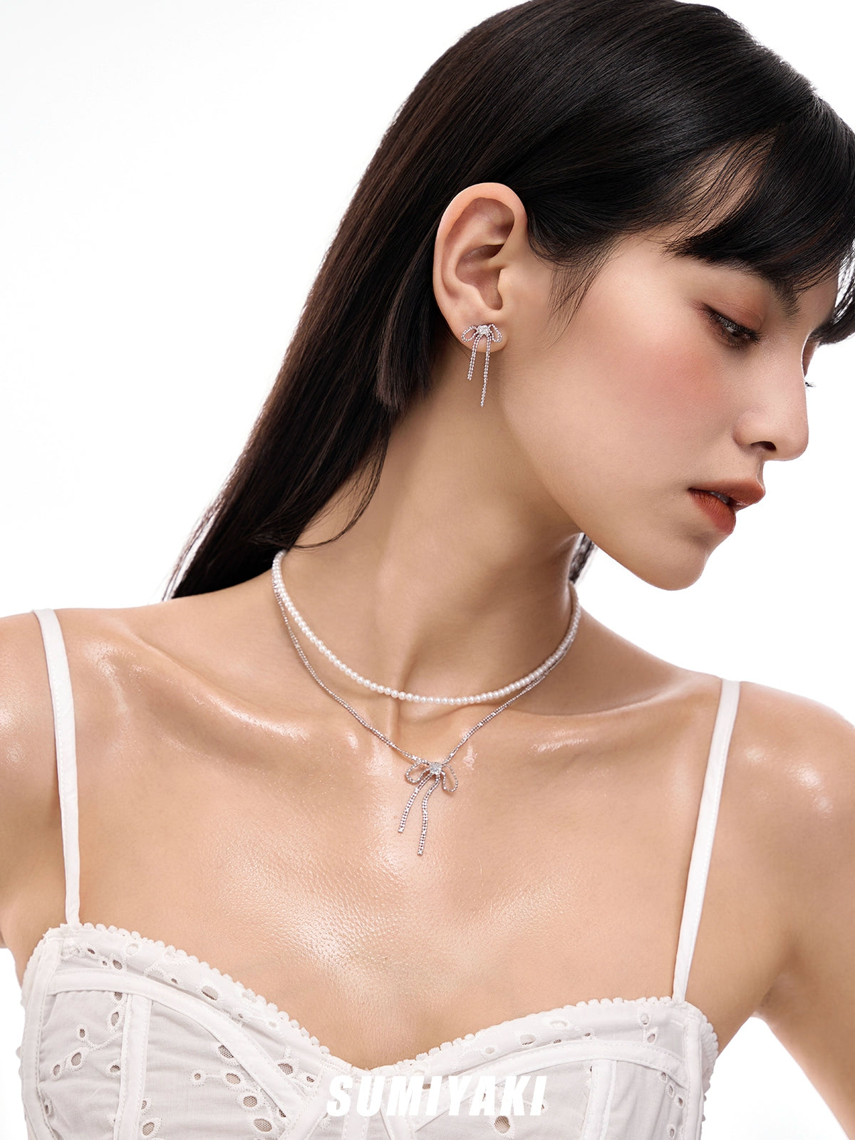 SUMIYAKI Double Bow Pearl Necklace