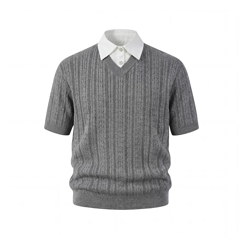 KREATE Lapel Fake Two Knitted Tee