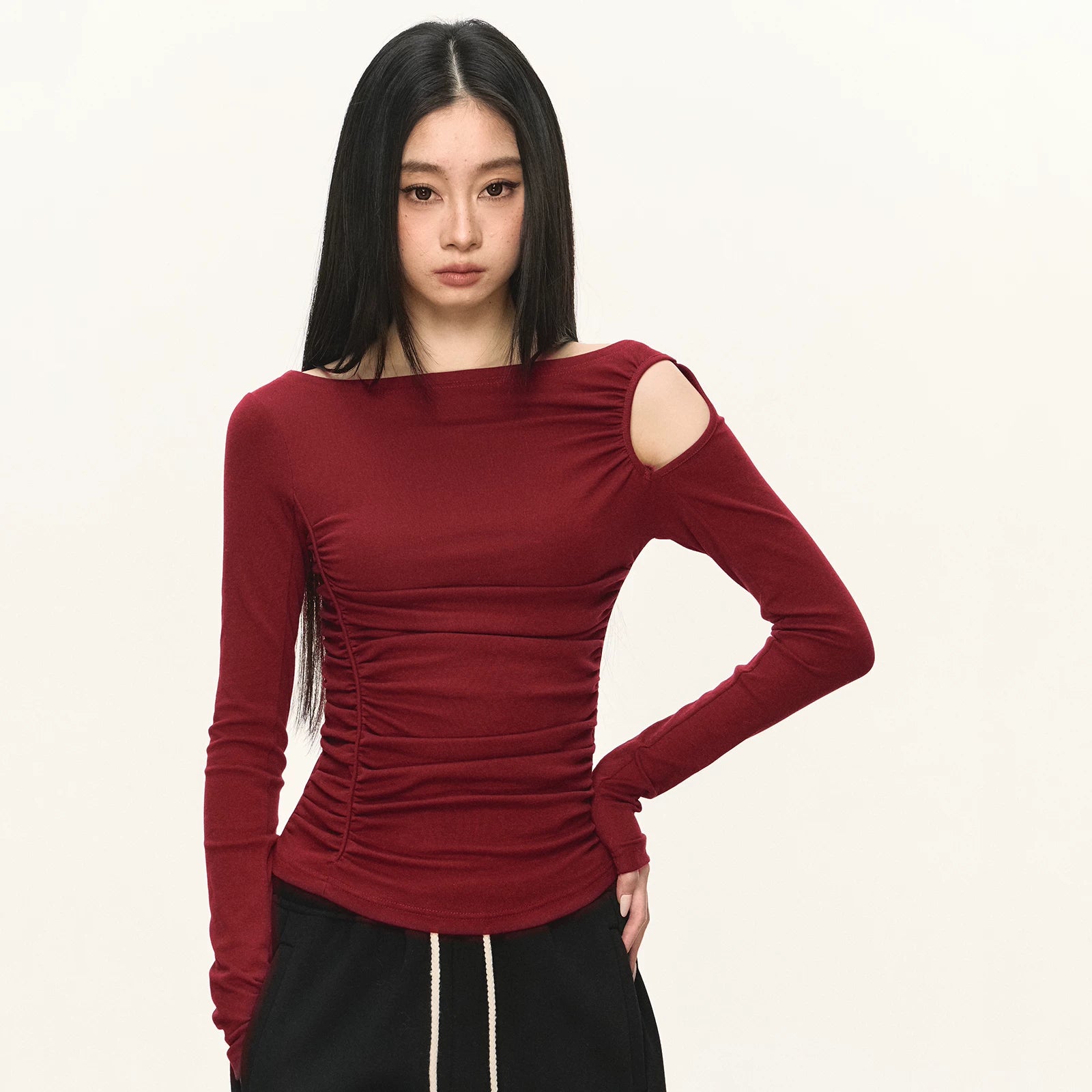 Anna Aneae Hollow Shoulders Waist Thin Long Sleeves