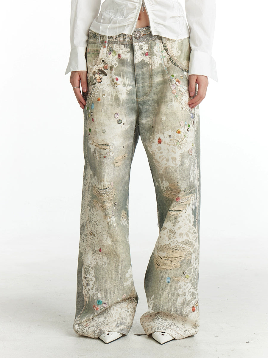 DND4DES Retro Lace Straight Jeans