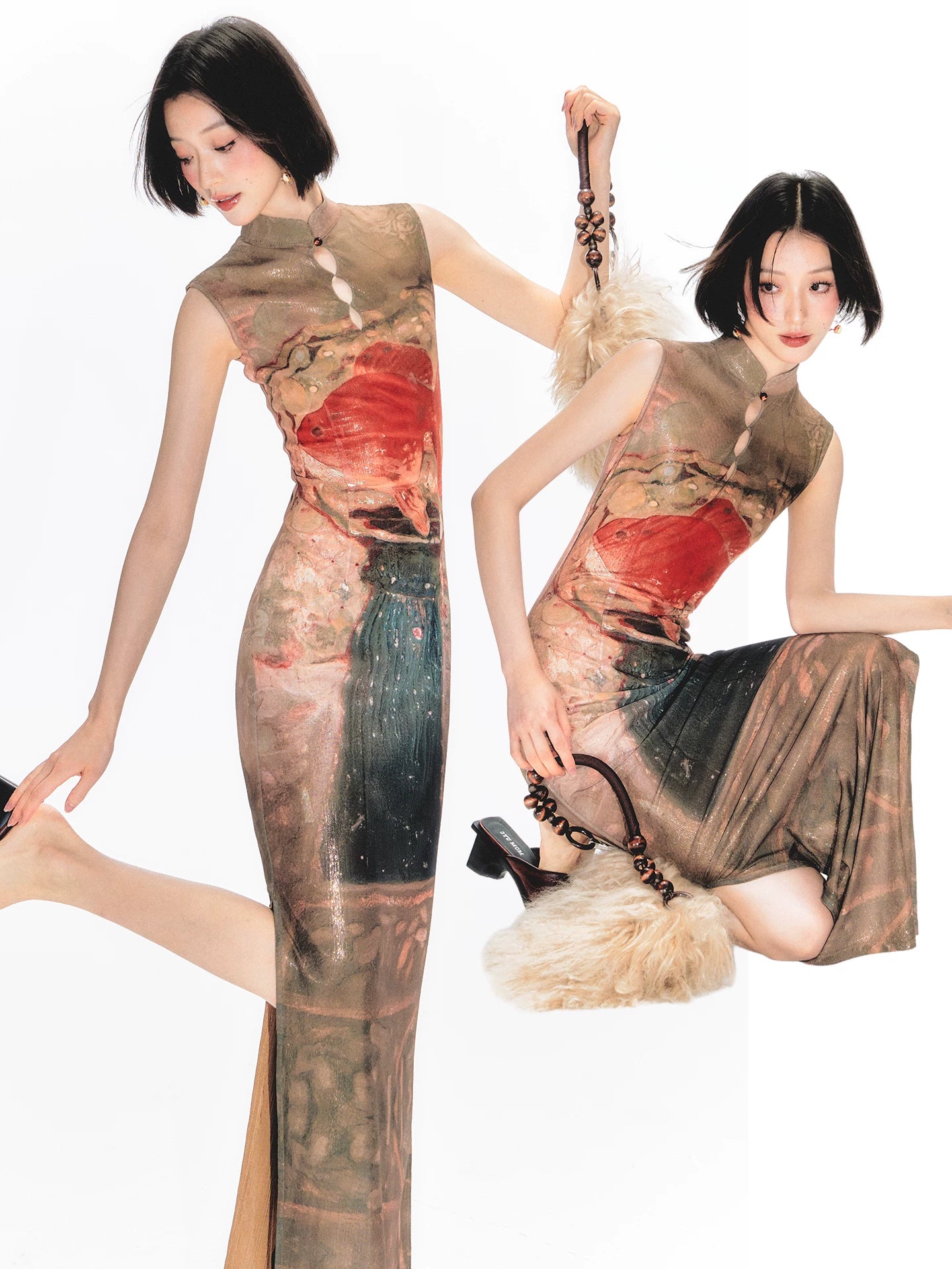 YEDM Cheongsam Skirt Printed Dress