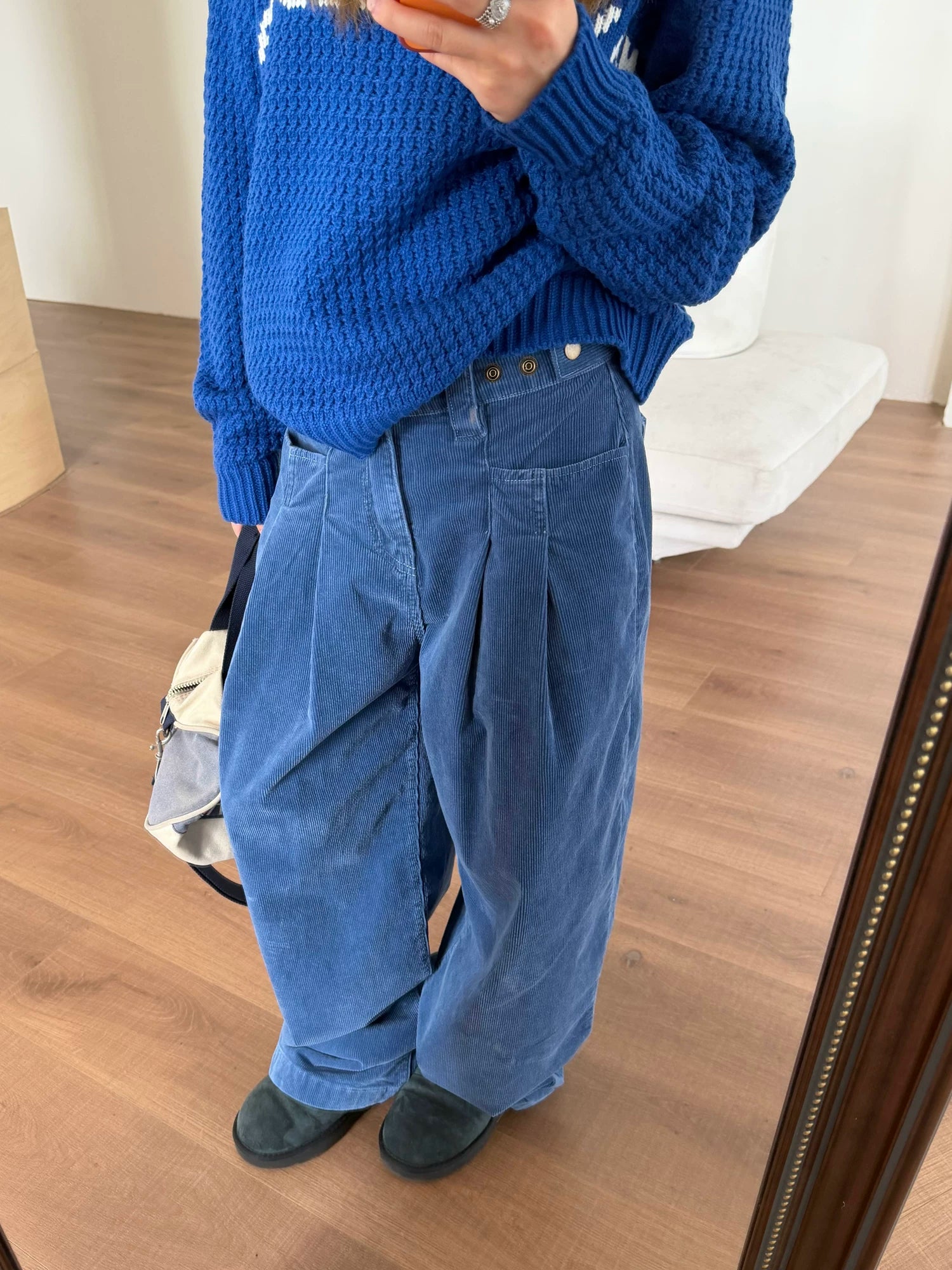 CCYE Corduroy Adjustable Waist Wide Leg Pinch-pleated Casual Pants