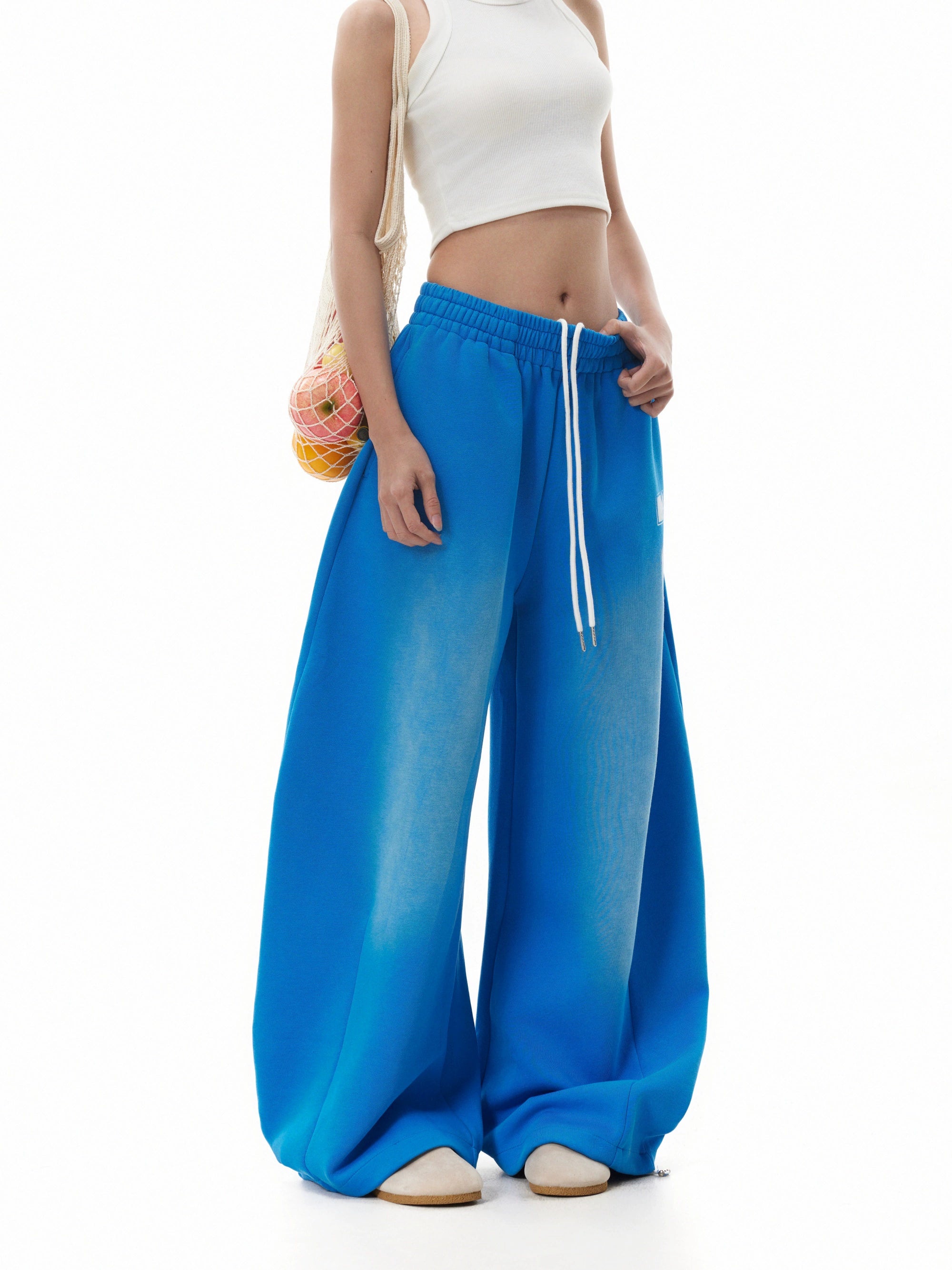 BTSG washed gradual blue wide-leg drawstring sweatpants