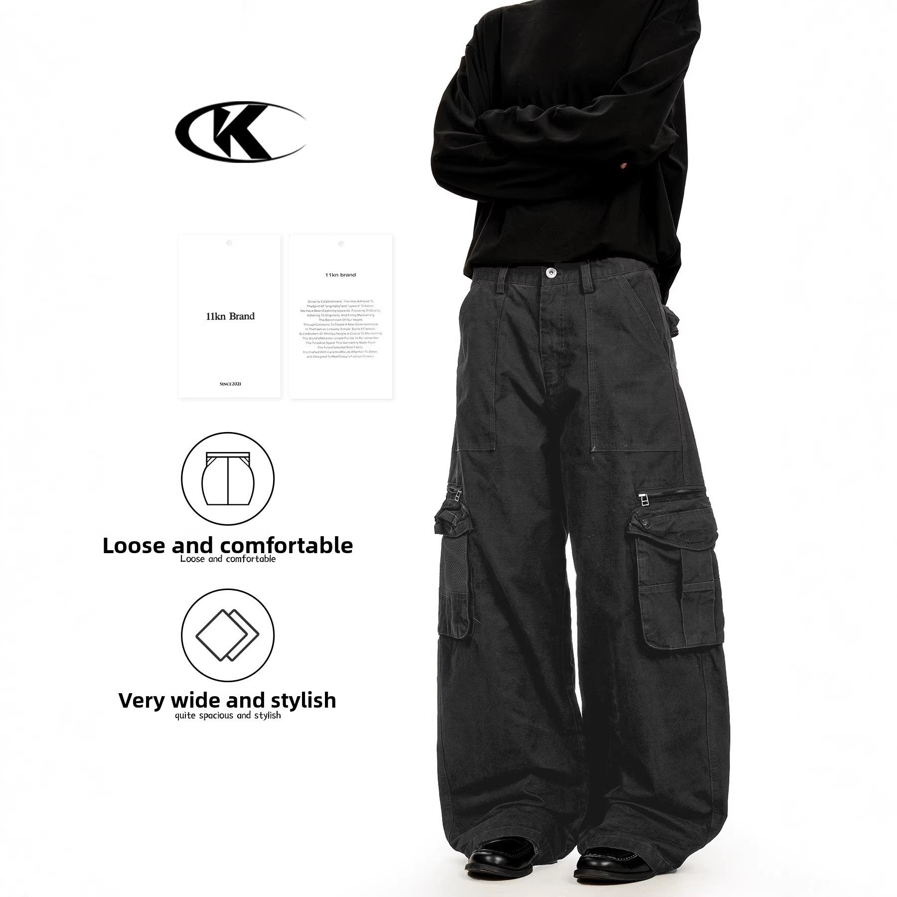 11KN wide-leg washed pure cotton old retro pants