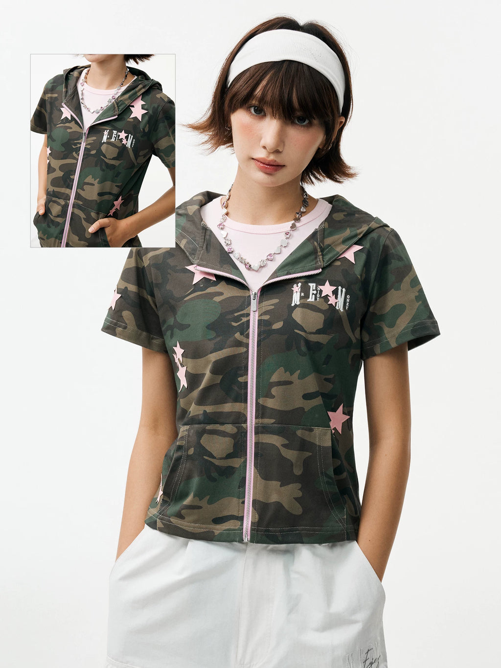 MEDM Camouflage Star Skin Slim-fit Hooded Cardigan