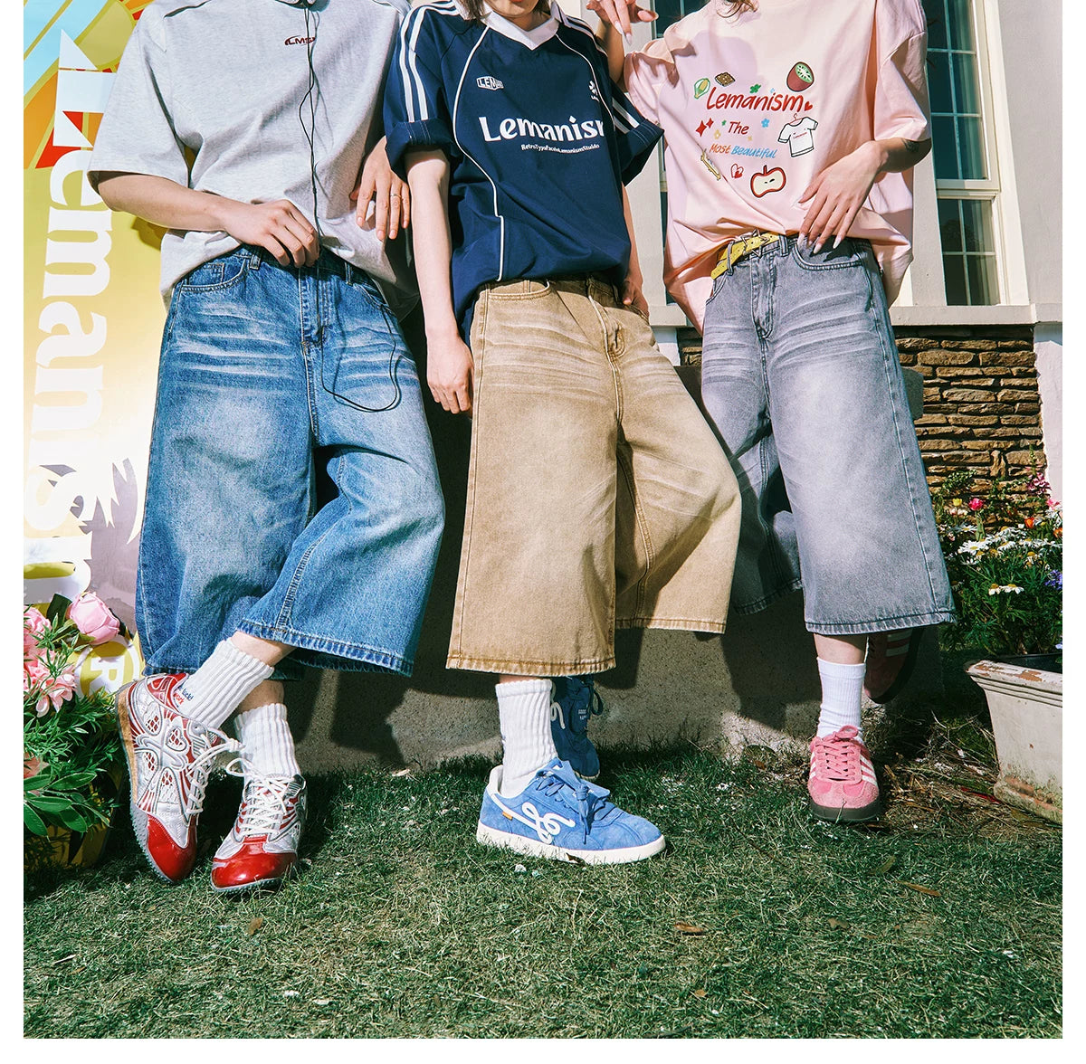 Lemanism Vintage Loose Denim Cropped Pants