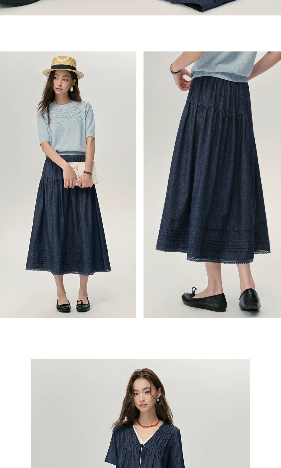 Giordano Lace Semi-elastic Denim Skirt