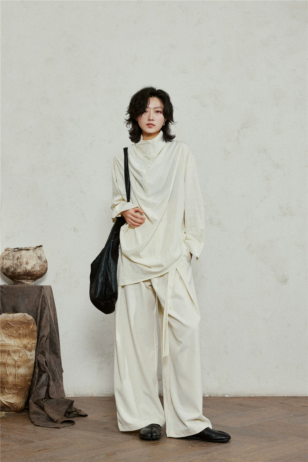 SUNYVONNE Irregular Bevelled Edge Loose Long-sleeved Shirt