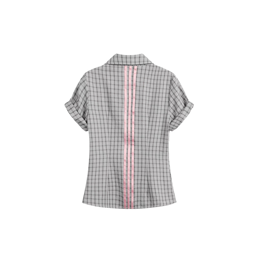 JIKOO Contrasting Checked Waist Shirt