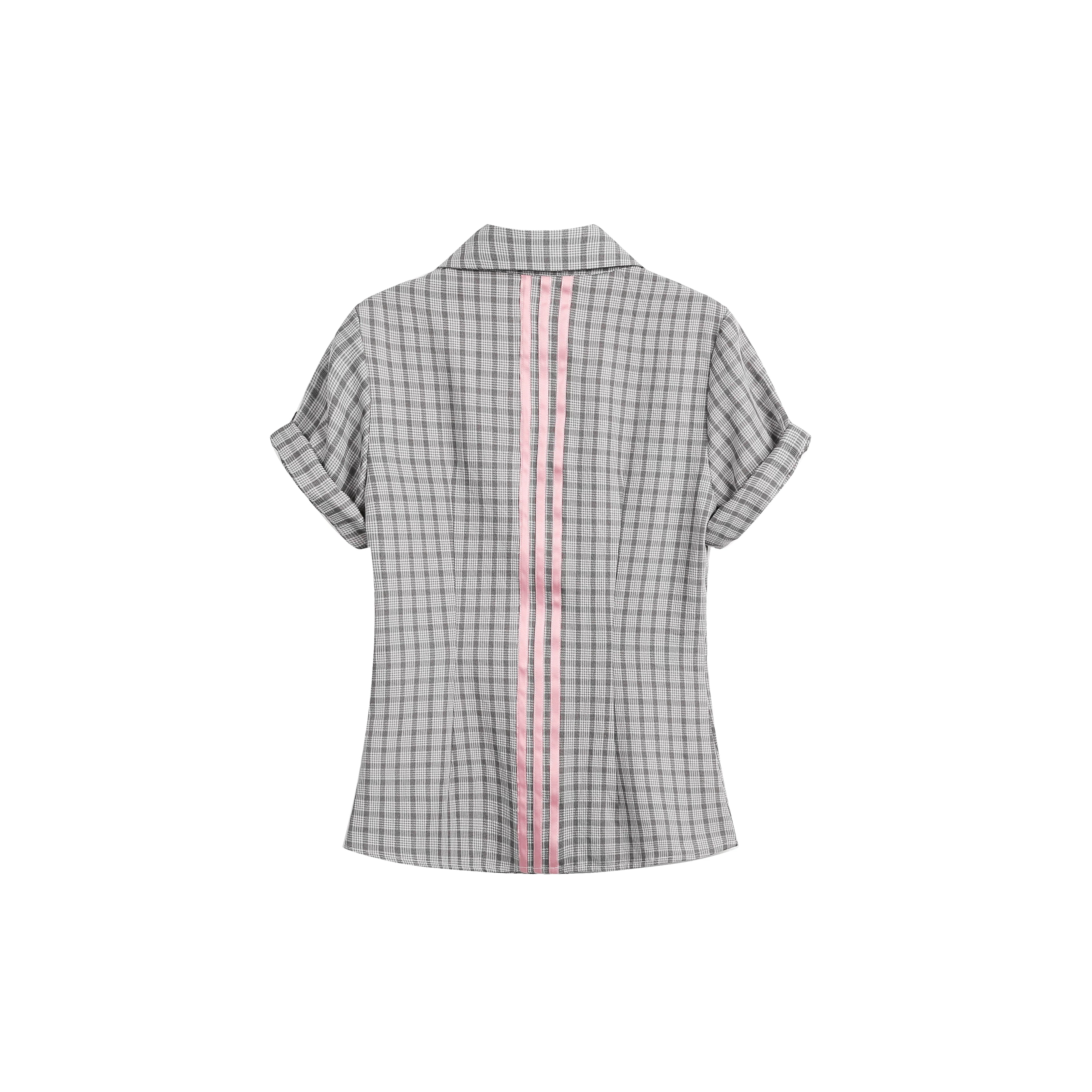 JIKOO Contrasting Checked Waist Shirt