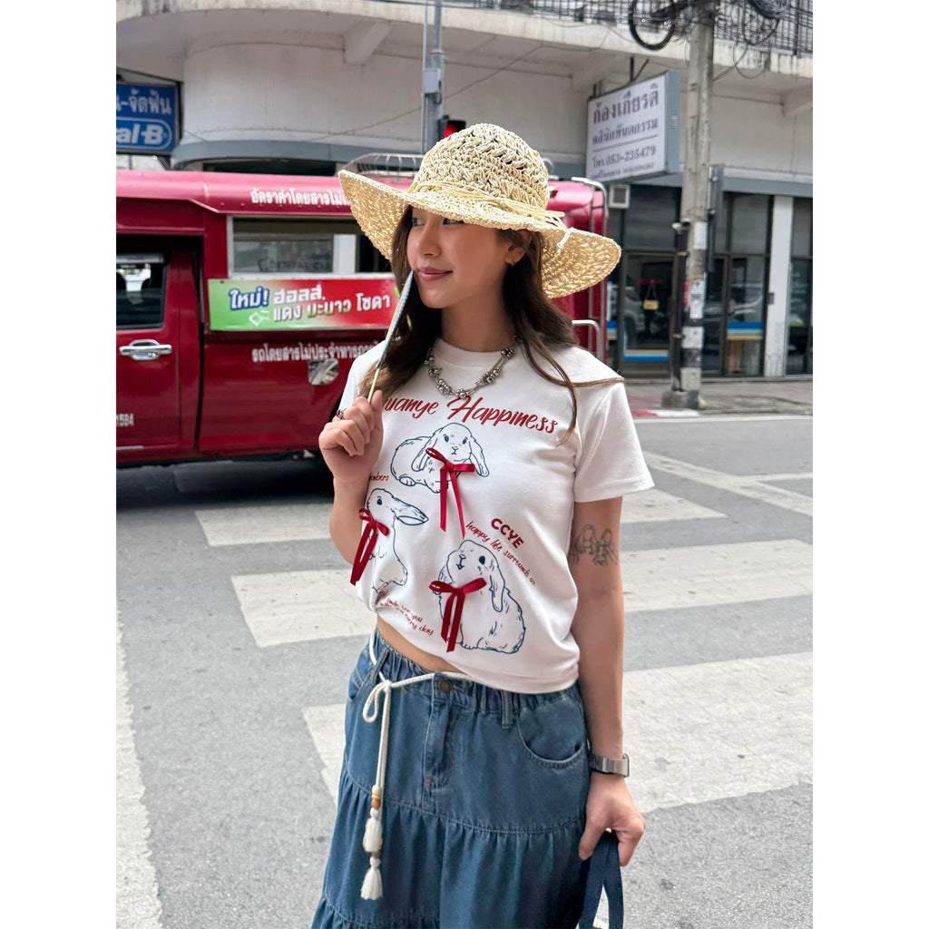 CCYE Front Shoulder Bow Slim Fit Micro Loose Tee