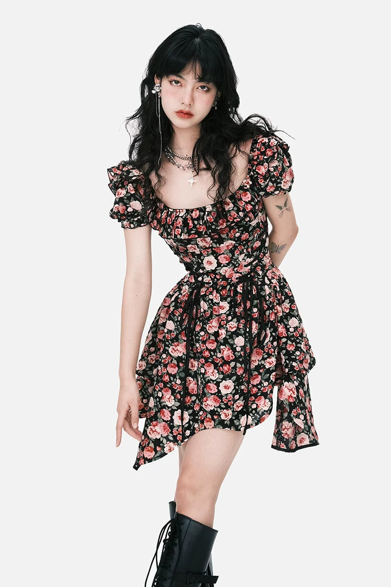 LULUSWINGS Lace-up Waist Irregular Dress