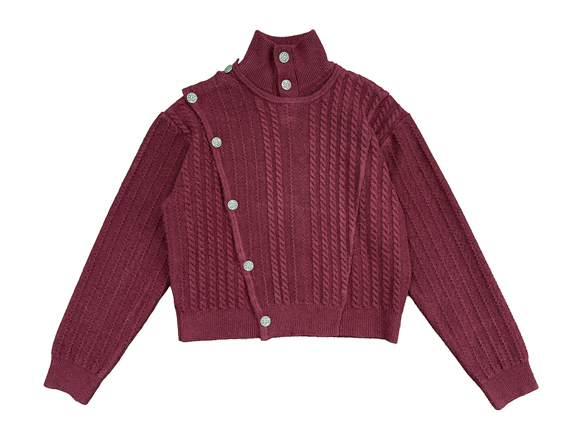 RICHILL Metal Buckle Stopper Twisted Sleeve Turtleneck Sweater