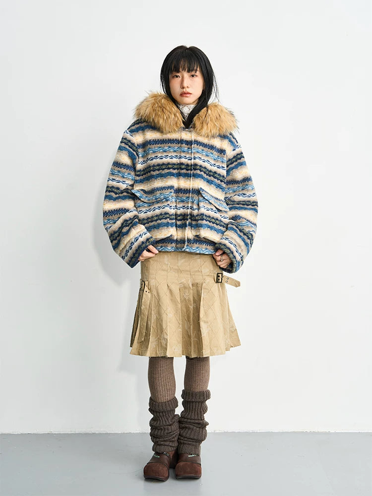 Enteralt Removable Large Fur Collar Three-dimensional Pocket Lamb Wool Jacket