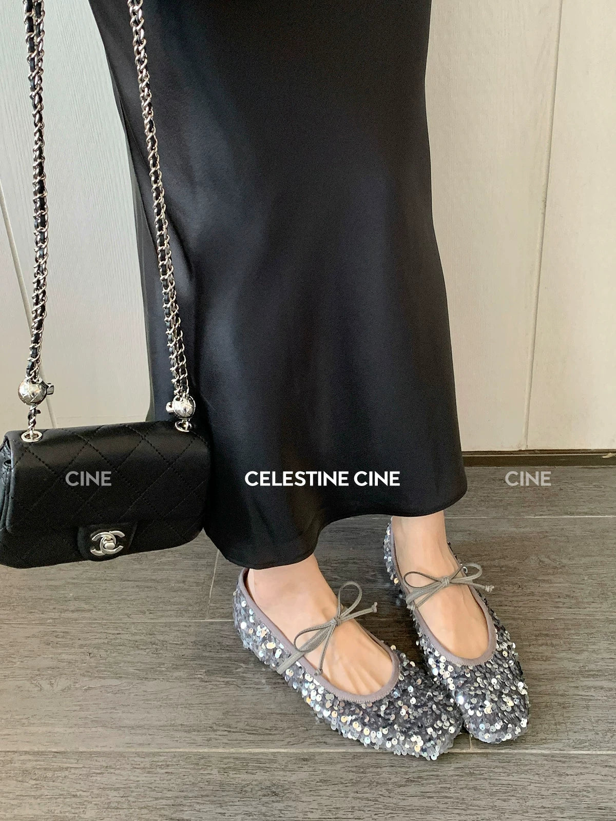 Cebostin Bow Inner Heightening Sequined Shoes