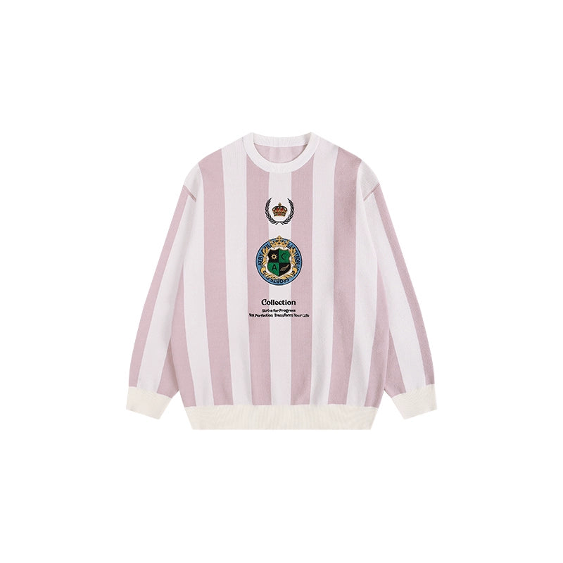 ATRY Striped Badge Vintage Loose Sweater