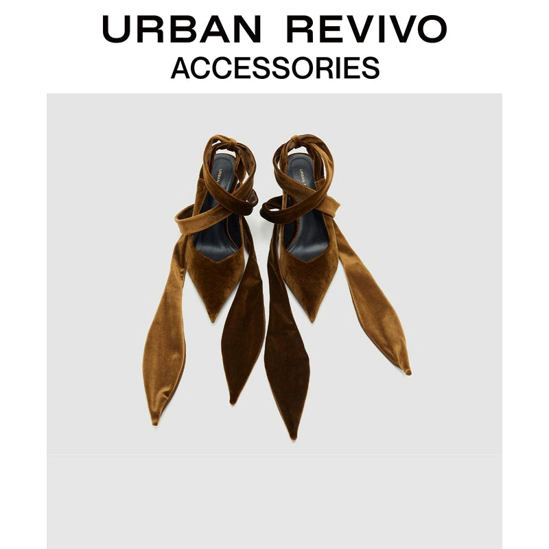 URBAN REVIVO Pointed Velvet Straps High Heels Empty Shoes