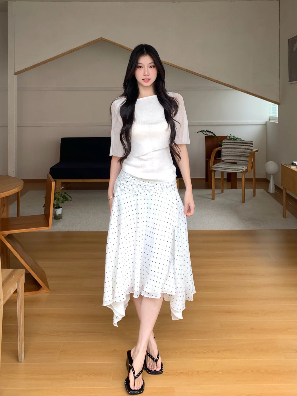 WITHMIN Shawl Fake Two Pieces Waist and Thin Tee