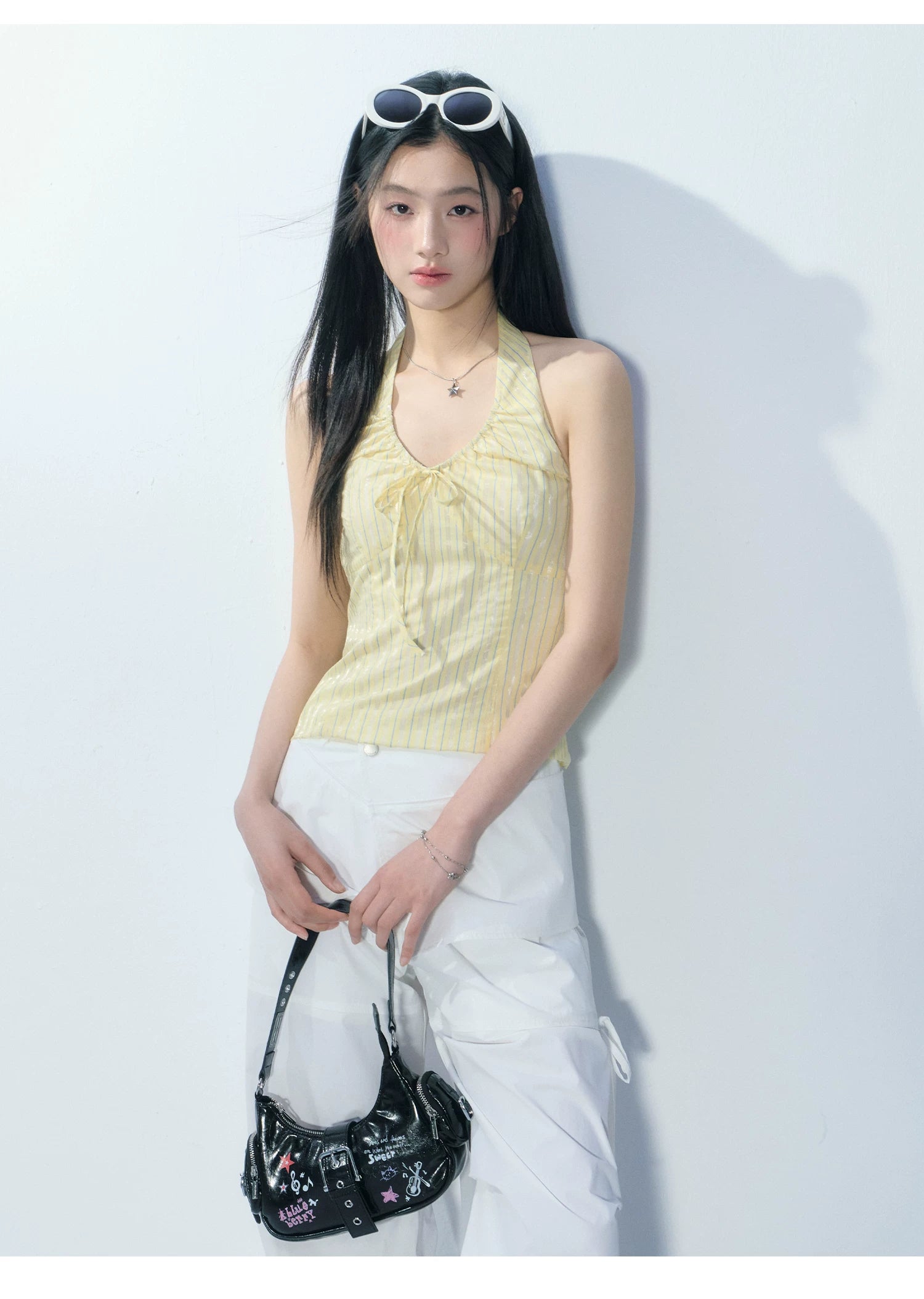 Ablueberry Striped Neck Short Vest