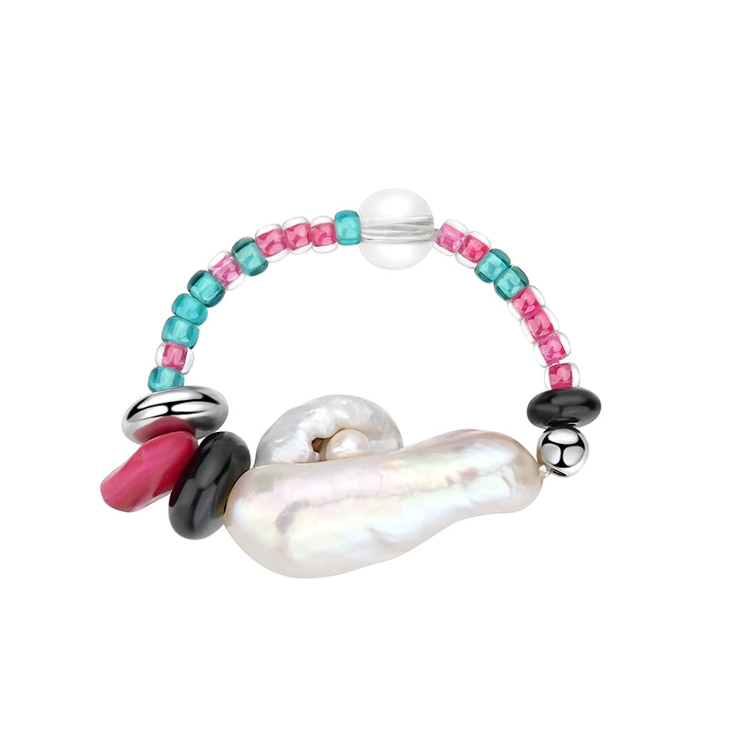 1JINN Natural Colored Stone Pearl Ring