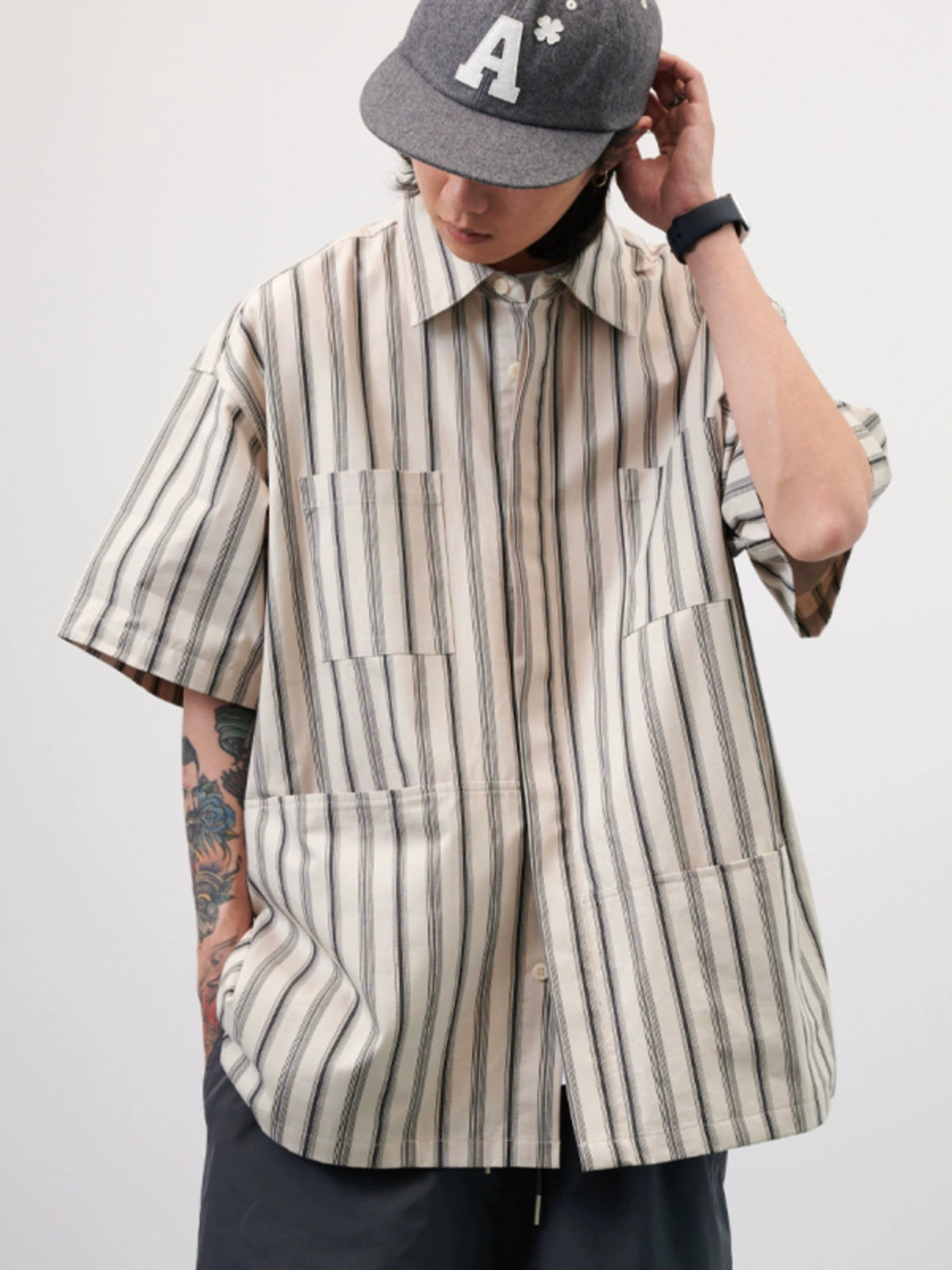NUMBERSALT Striped Vintage Casual Loose Shirt