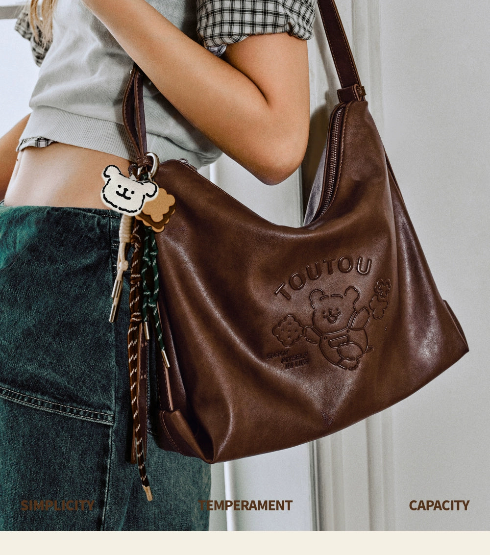 TOUTOU Line Puppy Vintage Versatile Large Capacity Shoulder Crossbody Bag