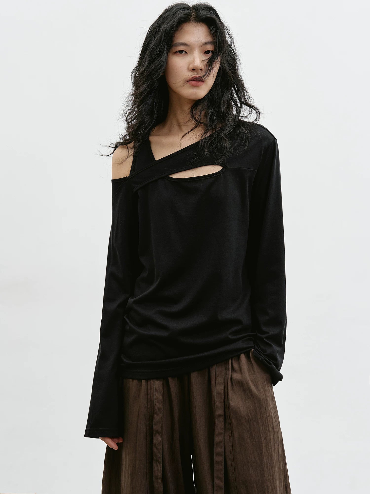 EIGHTHMONTH Slash Shoulder Hollow Loose Long Sleeve