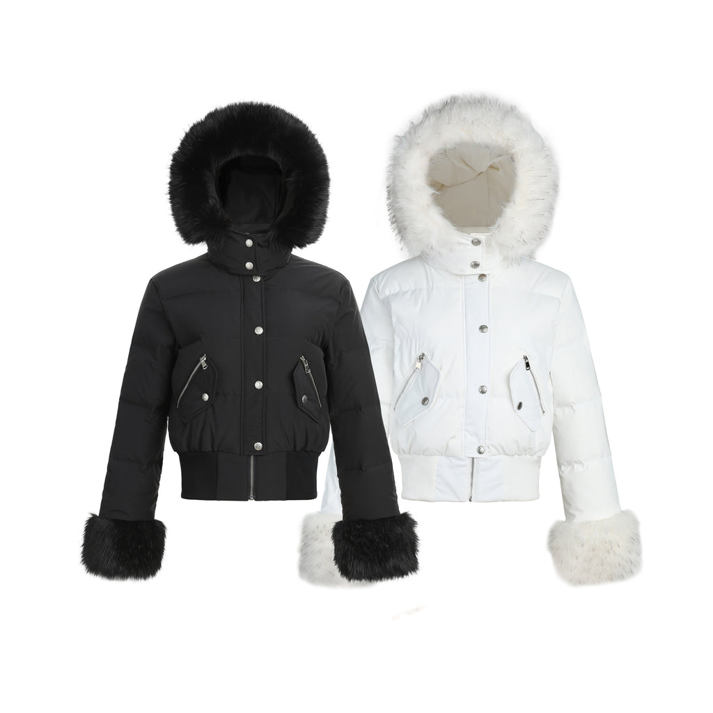 CHANYOOU Retro Fur Collar Slim-fitting Waist Hooded Jacket