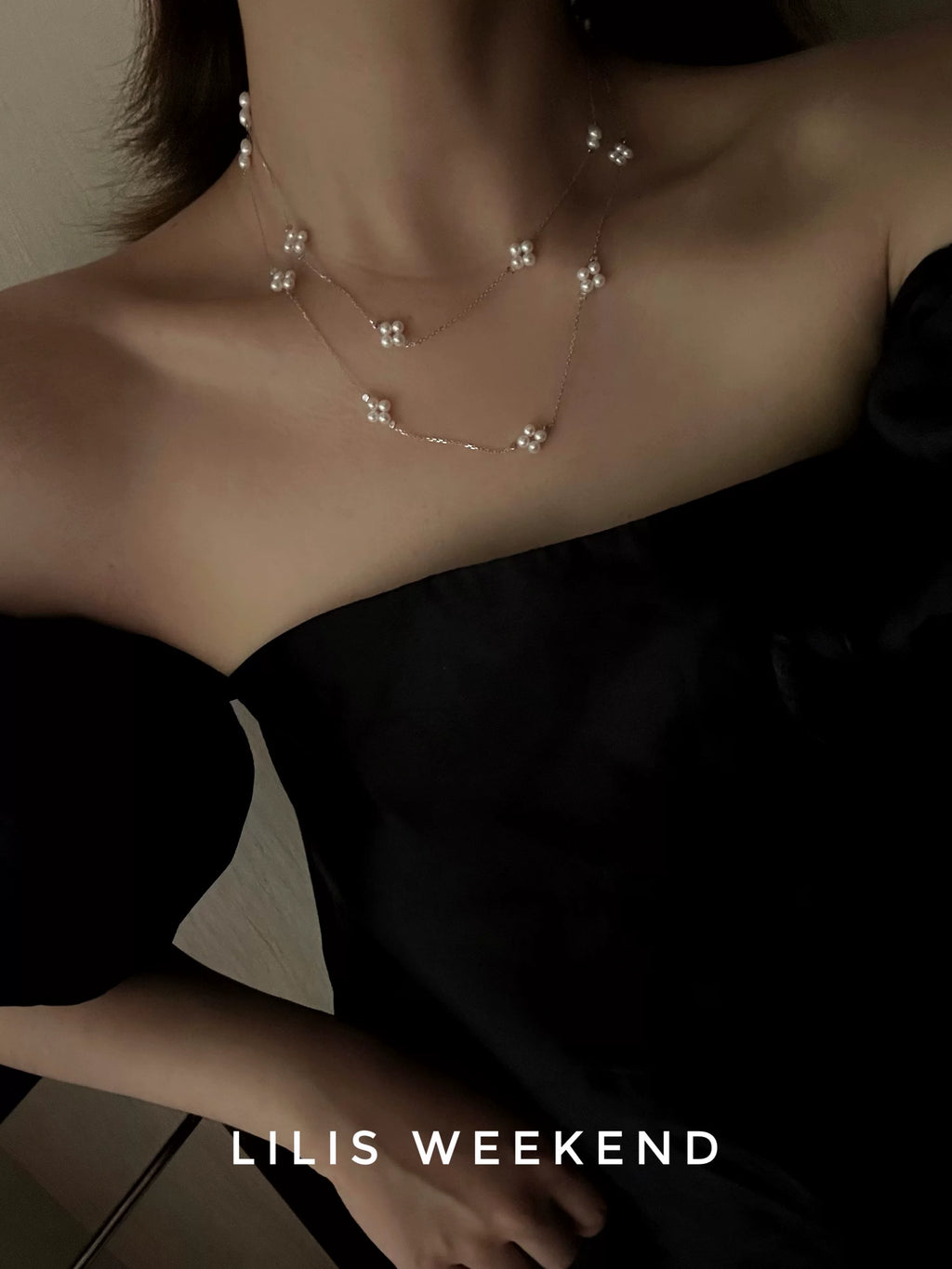 Lilis Weekend Cross Petal Pearl Necklace