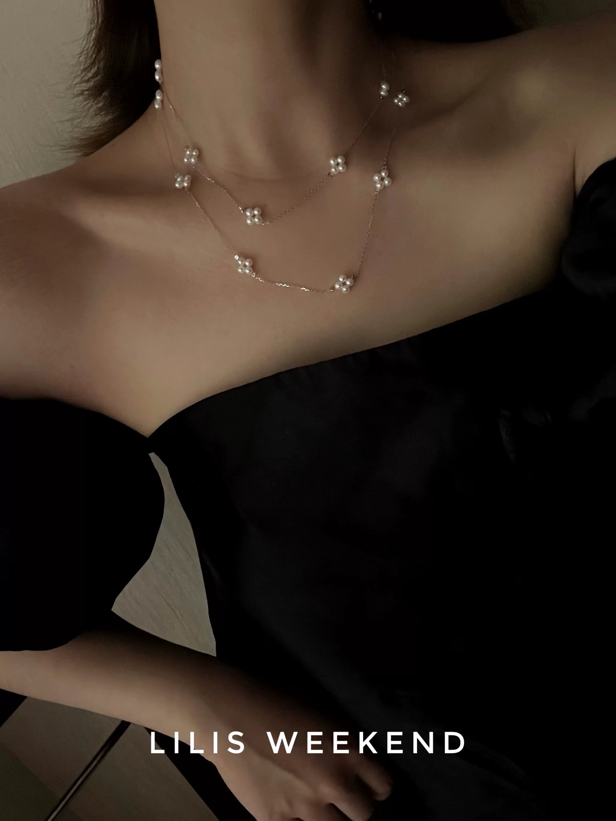 Lilis Weekend Cross Petal Pearl Necklace