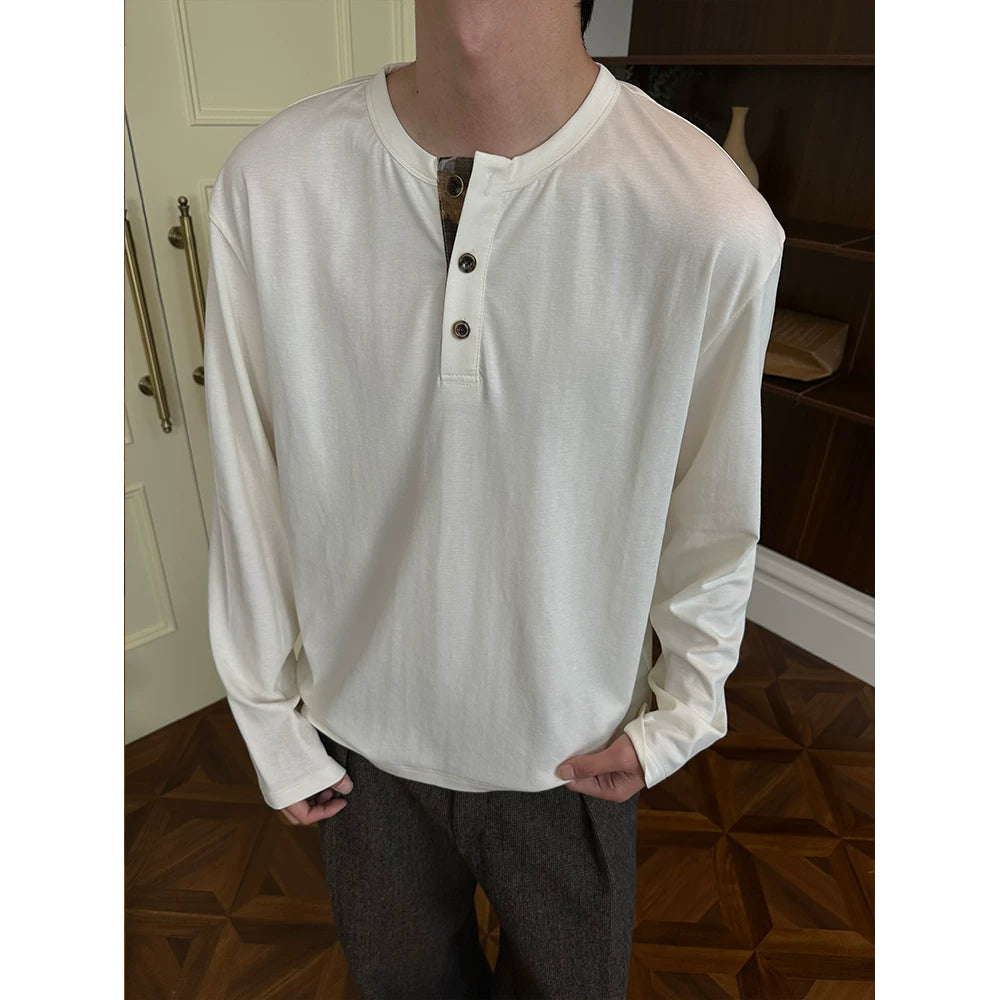 KREATE Contrast Henry Neck Bottom Shirt Long Sleeve