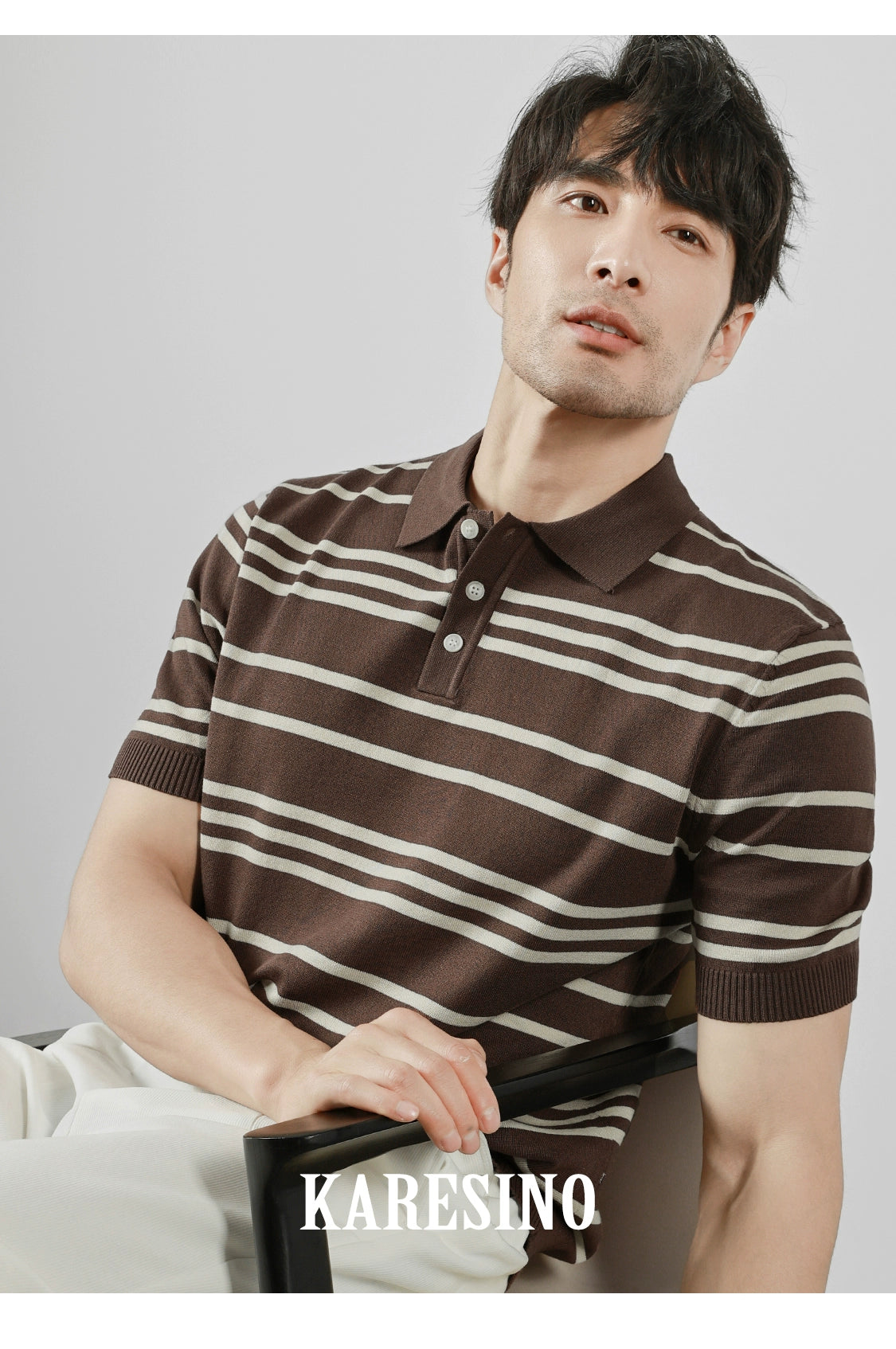 KARESINO Business Striped Knitted Polo Shirt