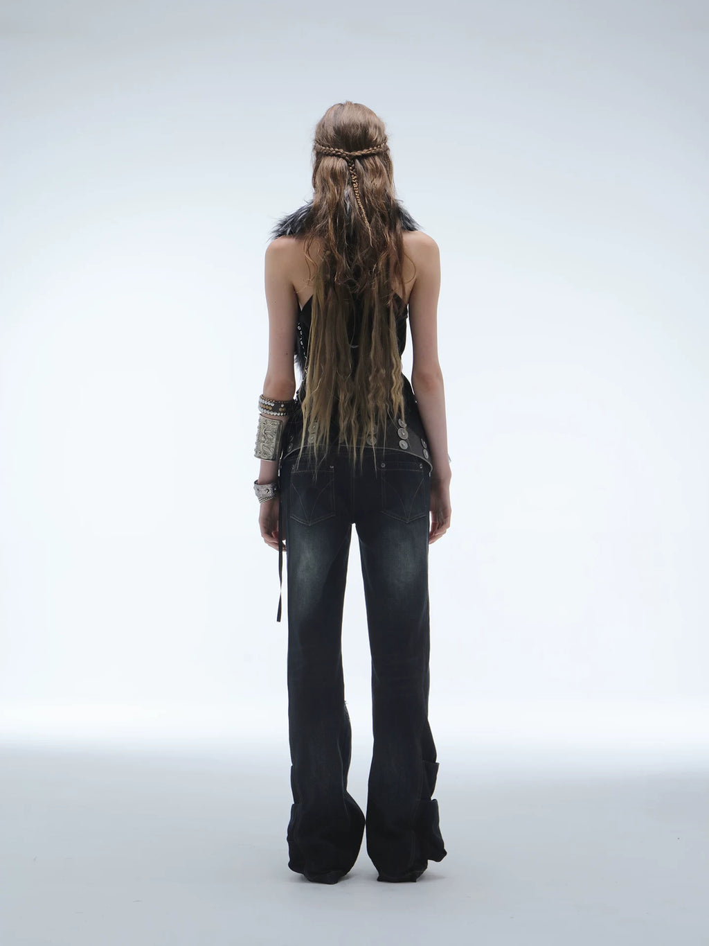 DoublePunch Micro-pull Hot Drill Frayed Stacked Silhouette Jeans