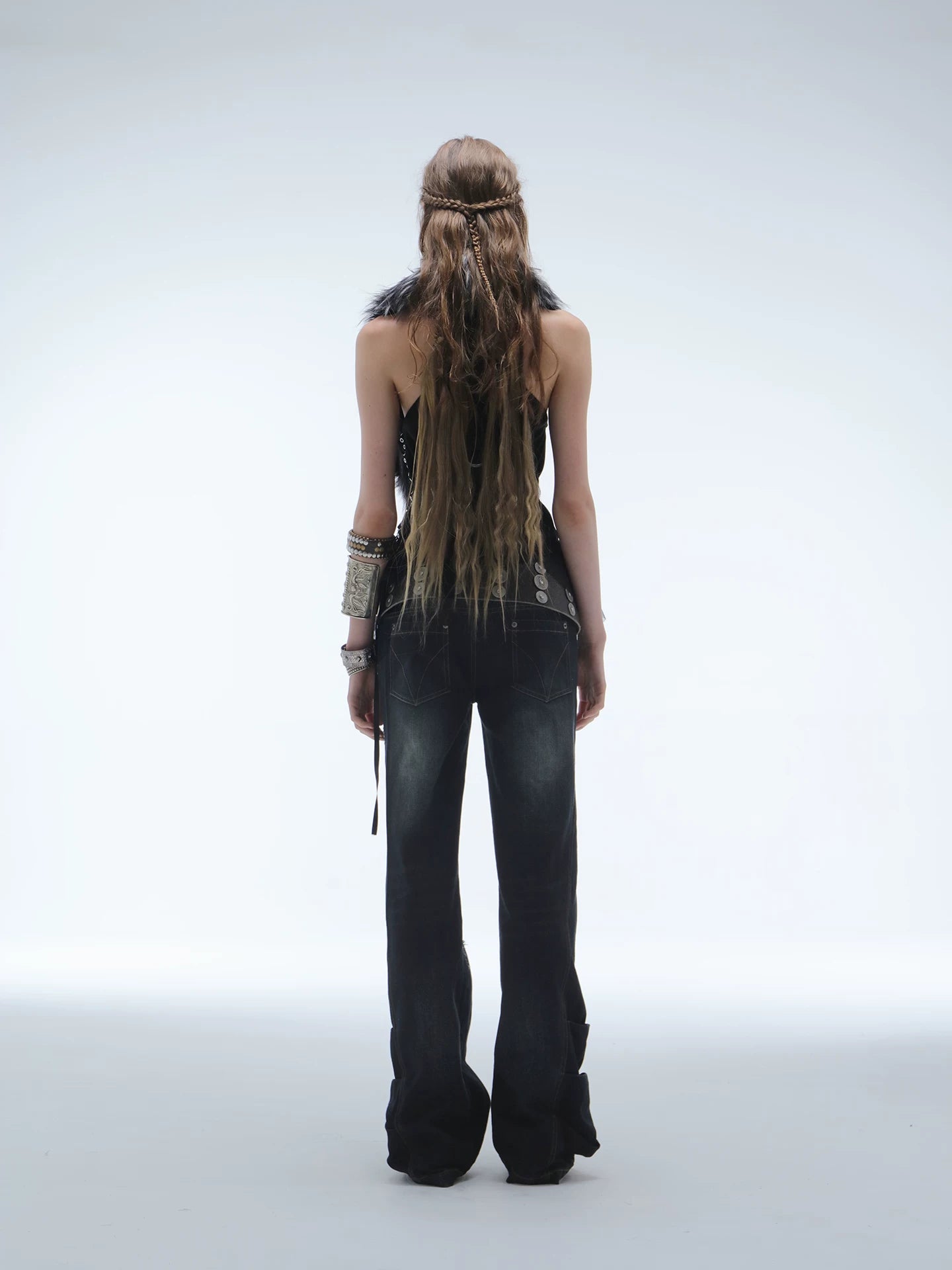 DoublePunch Micro-pull Hot Drill Frayed Stacked Silhouette Jeans