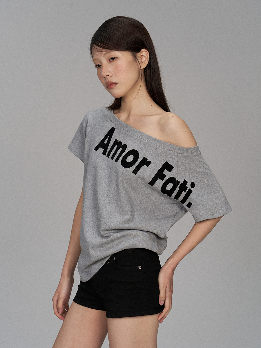 UnderStress Letter Print Sloping Shoulder Loose Tee
