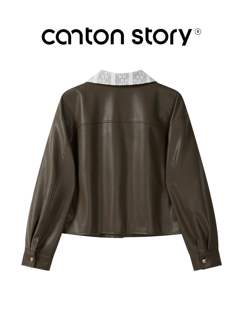 Cantonstory Vintage Lace Lapel Leather Jacket