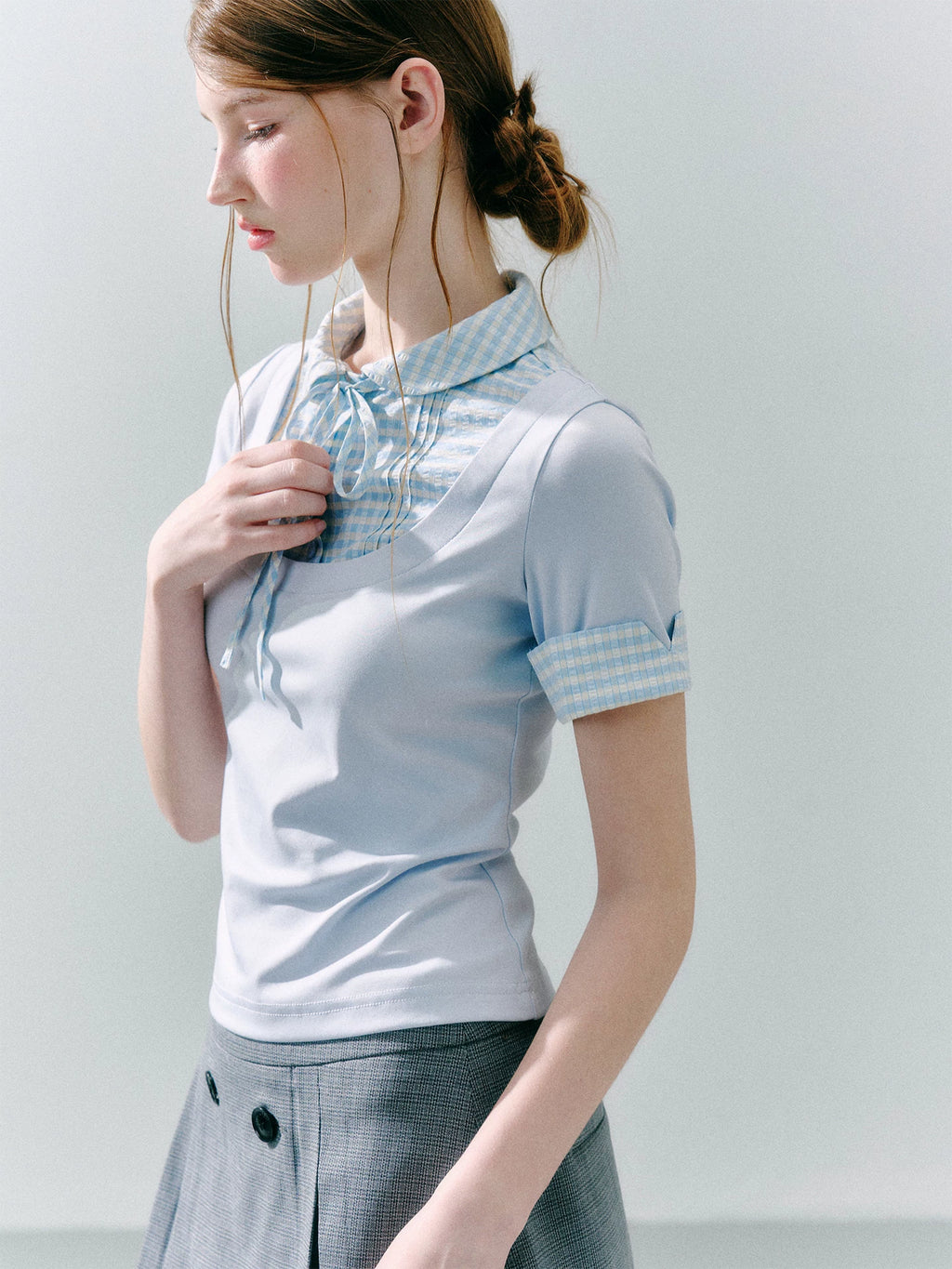 LOST FOREST Fake Two Piece Splicing Slim Tee