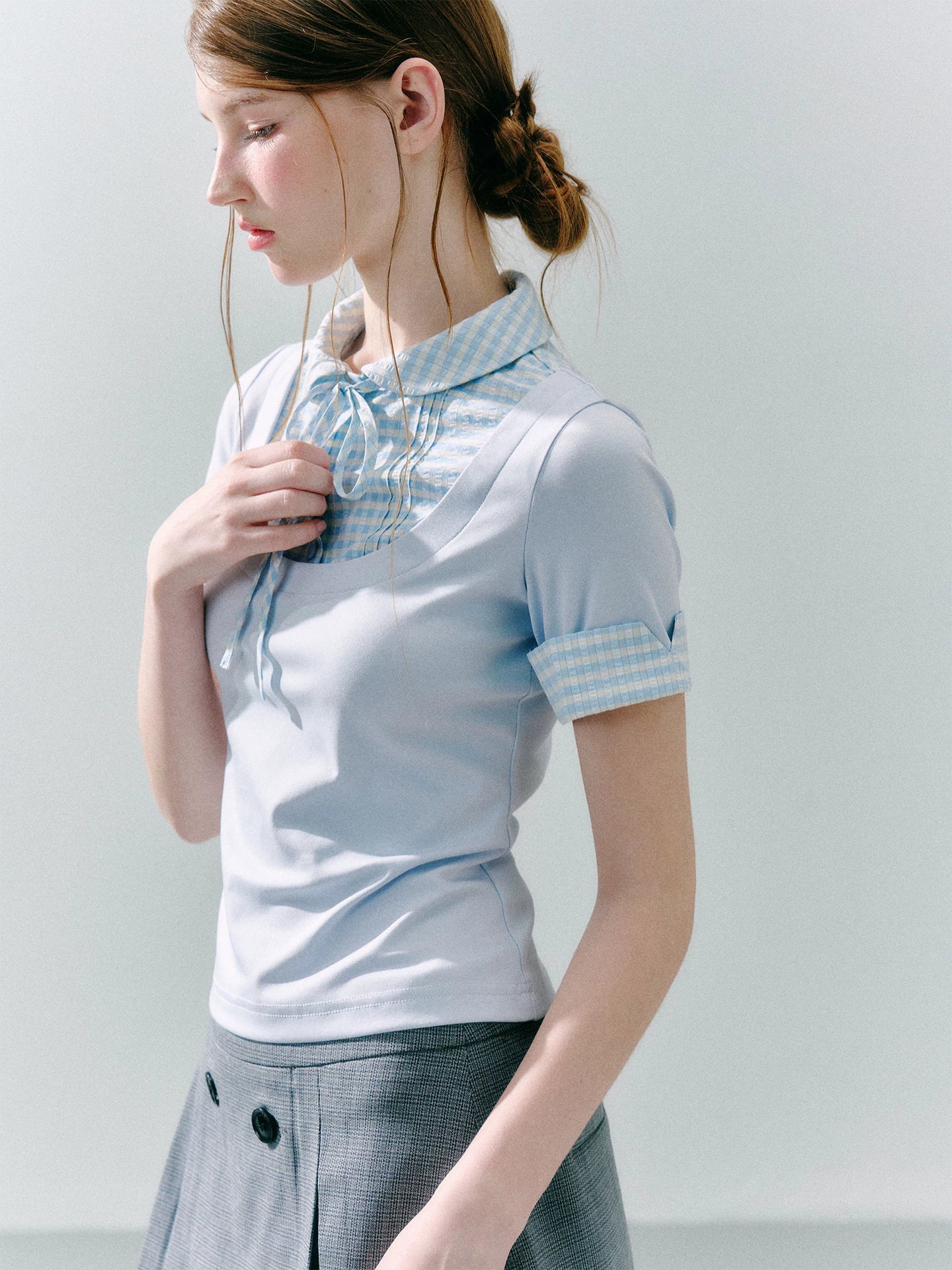 LOST FOREST Fake Two Piece Splicing Slim Tee