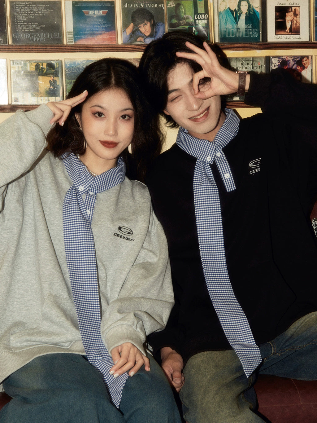 ALOHA Retro Neckline Splicing Fake Two-piece Sweater