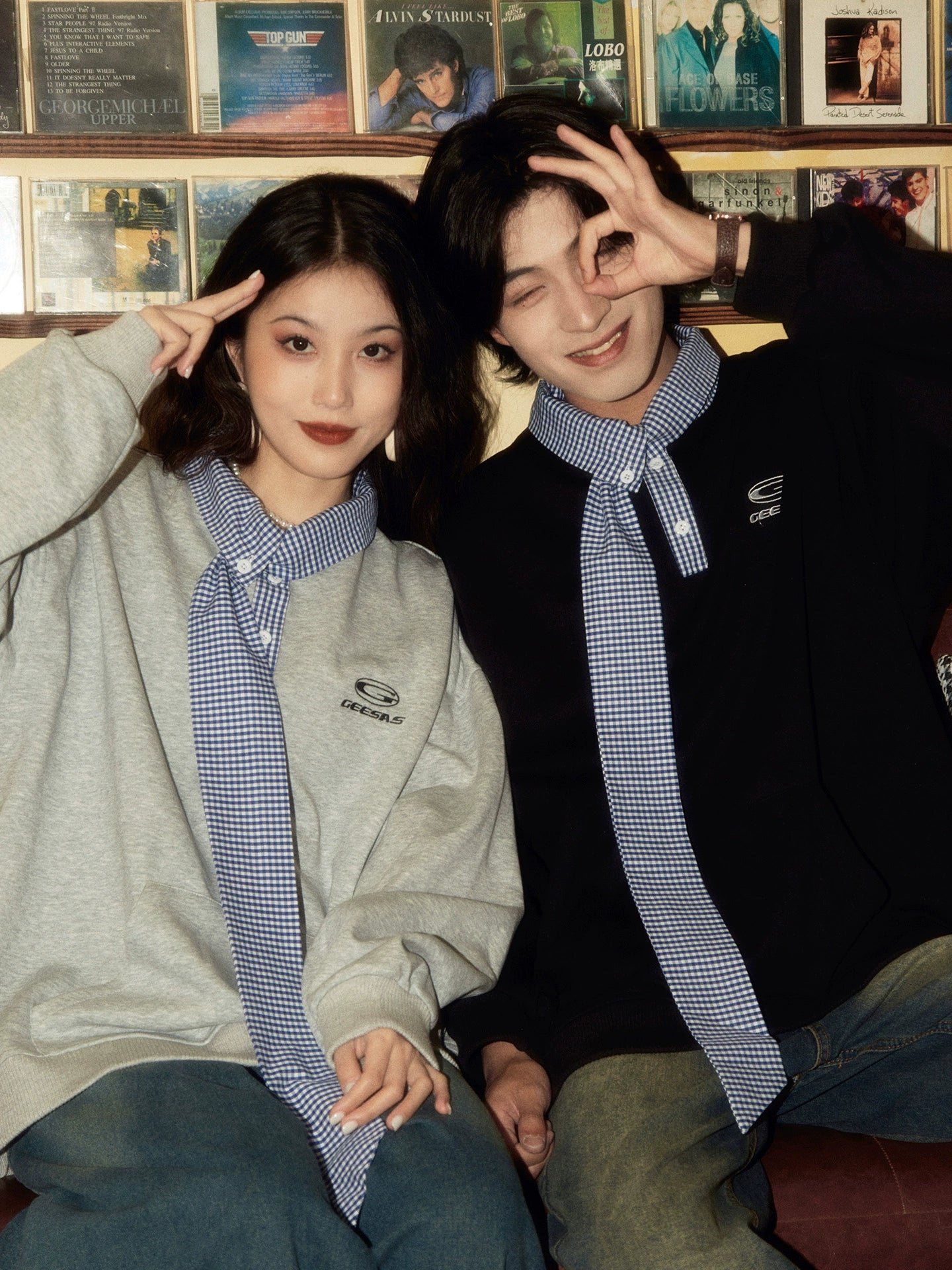 ALOHA Retro Neckline Splicing Fake Two-piece Sweater